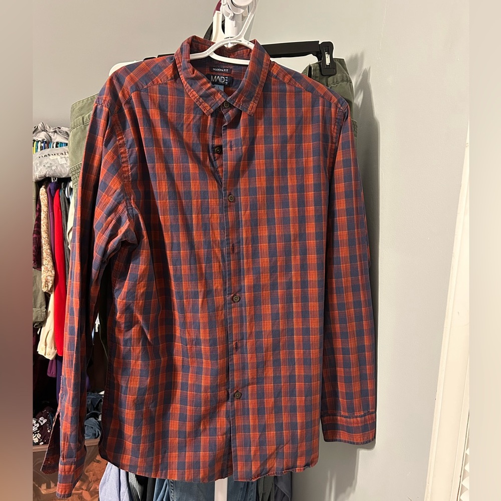 MADE Cam Newton - Men's Casual Red and Blue Checkered Button Down Shirt